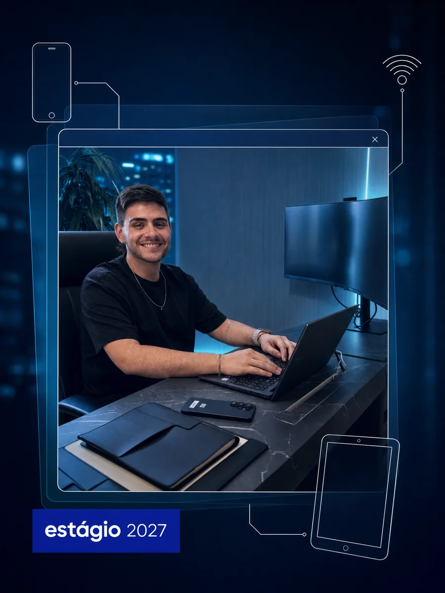 Estagiário da Samsung trabalhando no laptop — estágio 2027